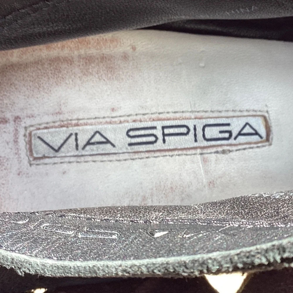 Via Spiga Vero Cuoio Platform Slip On Black Suede Leather Round Toe Ankl…